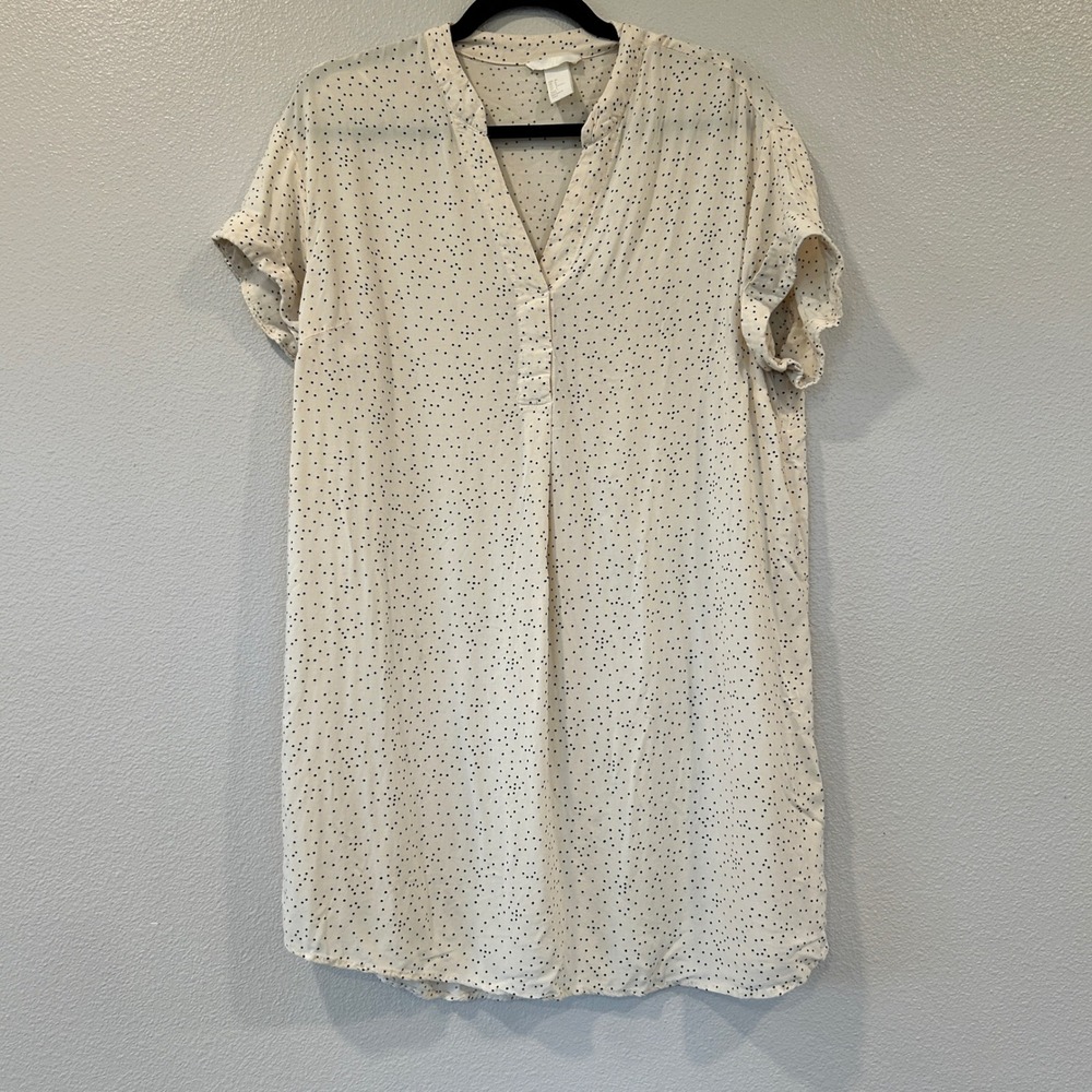 H&M‎ Cream Polka Dot V-Neck Tunic Flowy Women's Size 8